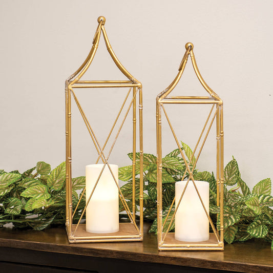 2/Set - Distressed Golden Metal Open Air Lanterns